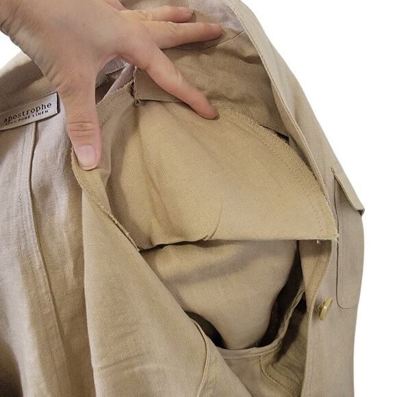 Apostrophe 100% Linen 3 Button Front Oversized Blazer Jacket Natural Fibers - Picture 8 of 9